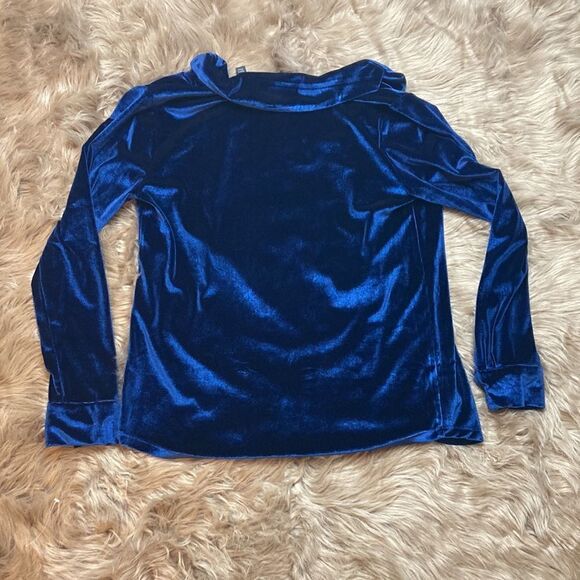 BROOKE SHIELDS Timeless Knit Velvet Button Front Long Sleeve Blue Top/blouse - Picture 6 of 8
